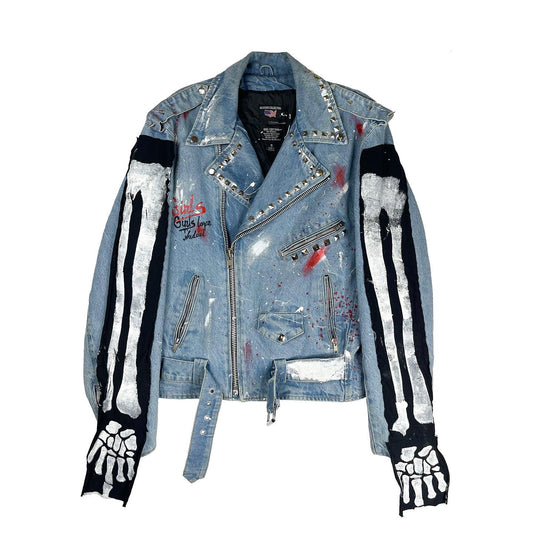 "GirlsGirlsGirls" biker jean jacket